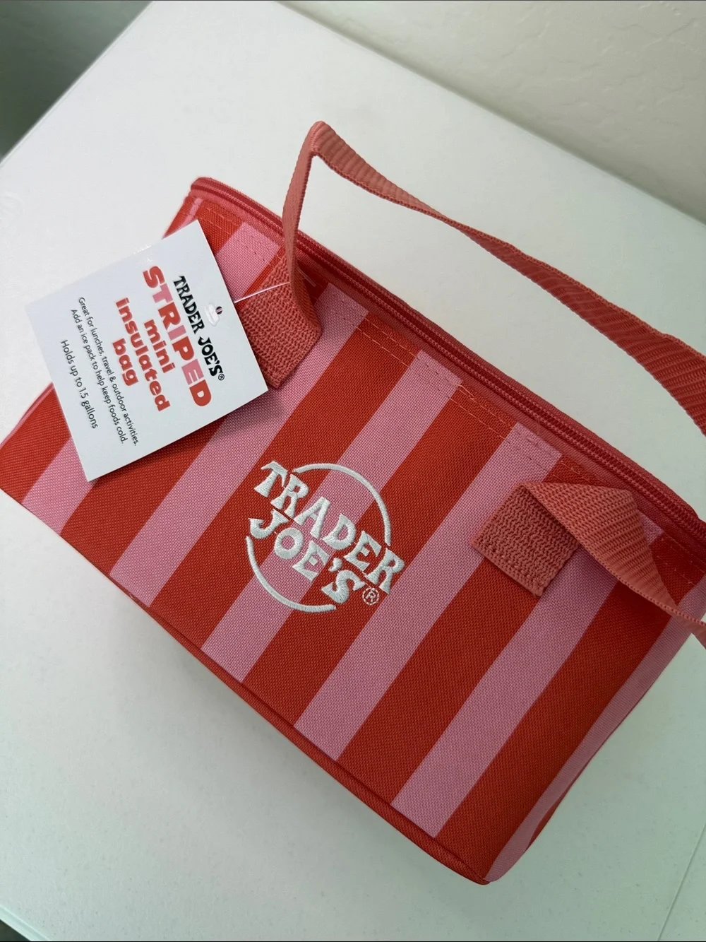 Trader Joe's Red & Pink Striped Mini Insulated Bag - Picture 4 of 8